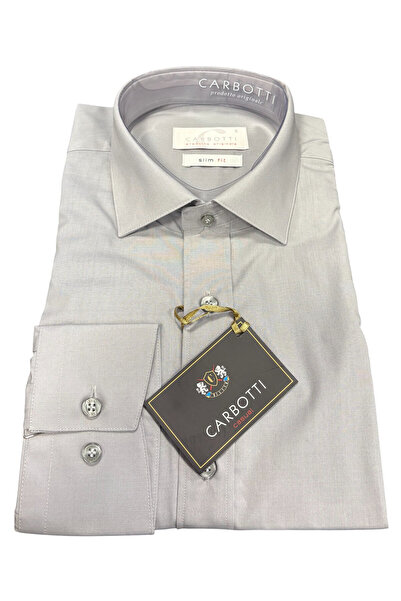 OEM Camasa cu maneca lunga barbati, gri, slim fit, bumbac-poliester, marimea S