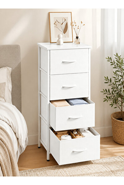 Pomefar 4-Drawer Bedroom Dresser, Slim Fabric Storage Tower with Wooden Top, ...