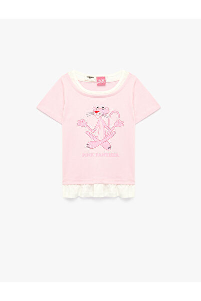 Koton Pink Panther Printed Short Sleeve Crew Neck Cotton Licensed T-Shirt