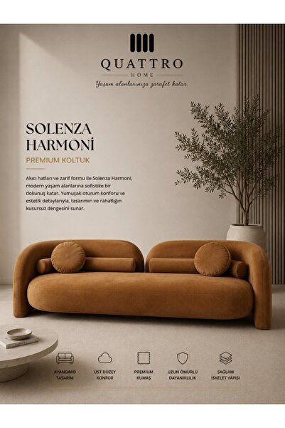QUATTRO HOME Solenza Harmoni Taba Yuvarlak Hatlı Premium Koltuk