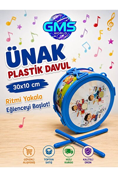 GMS WORLD 30X10 CM PLASTİK DAVUL + 2 ADET TOKMAK