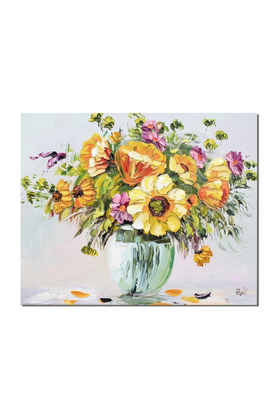 artnova Tablou vaza cu floarea soarelui pictat manual, 50x40cm ulei pe panza ...
