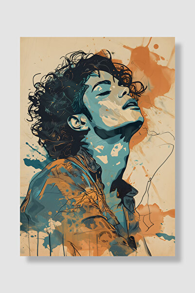Luna Marissa Michael Jackson Poster Orange Blue Watercolor Artistic Portrait ...