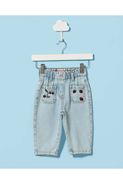 REDTAG Infant Girls Blue Embroidered Jeans