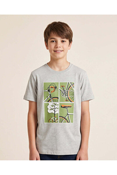 REDTAG Senior Boys Grey Melange Graphic T-Shirt