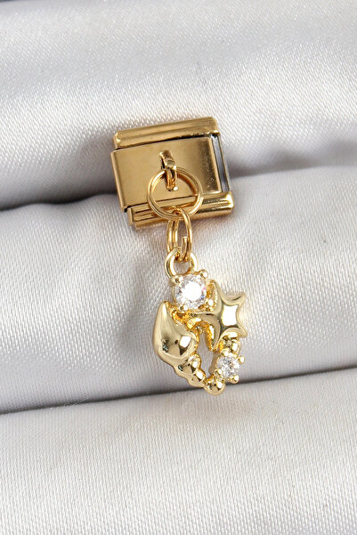 ARMÜZ 316L Steel Dangle Zircon Stone Seashell and Star Model Gold Color Nomin...