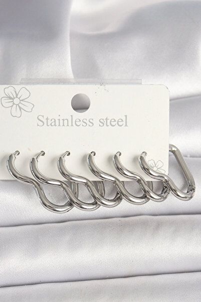 ARMÜZ 316L Steel Silver Color Heart Model Women's Earring Set