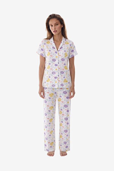 Penti Women Blossom Short Sleeve Shirt Trousers White Set