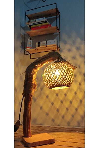 handanca Mini Lambader Sarı Top Ahşap Abajur Ağaç Aydınlatma Komodin Masa Üst...