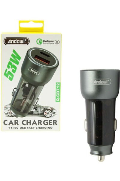 Andowl Φορτιστής αυτοκινήτου 53W με θύρες: 1xUSB 1xType-C Κωδικός: Q-CD712
