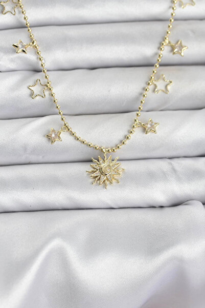 ARMÜZ Brass Gold Color Sun Model Women's Necklace