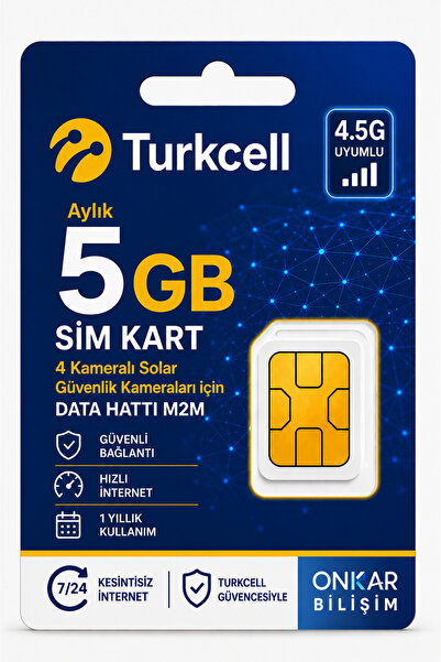 Onkar Bilişim Turkcell Her Ay 5 gb Sim Kart 1 Yıllık Tek Ödeme Data m2m Hattı...