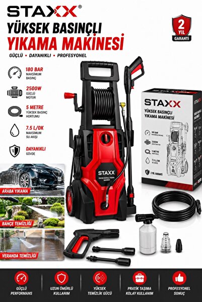 STAXX POWER 180 Bar Basınçlı Yıkama Makinesi 2500W Bakır Motorlu Köpük Aparat...