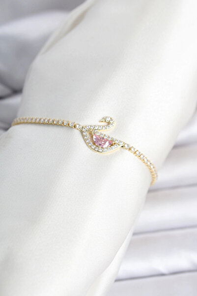ARMÜZ Brass Gold Color Zircon Stone Swan Model Waterway Women's Bracelet