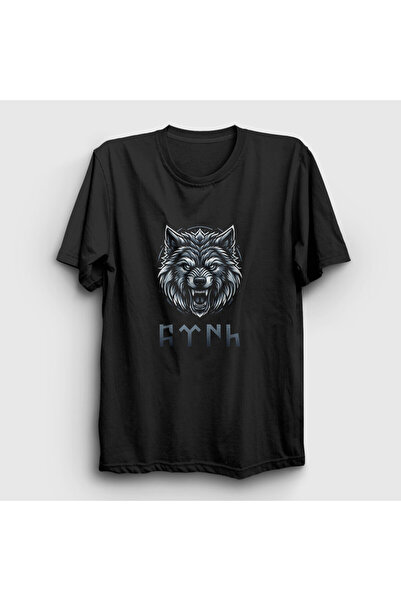 ZOKAWEAR Unisex Black Göktürk Turkish Written Wolf Bozkurt T-Shirt 475Zw