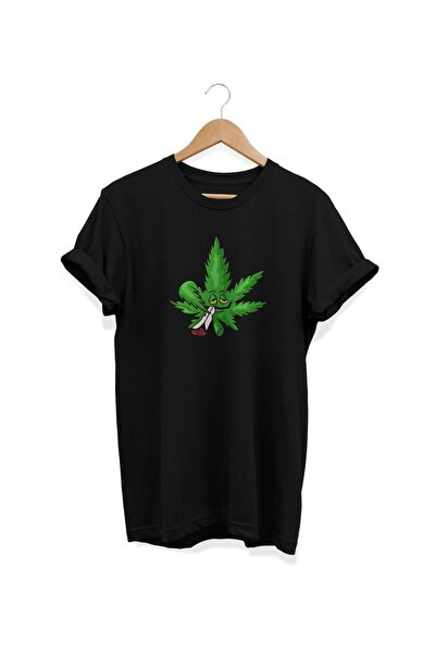 ZOKAWEAR Μαύρο μπλουζάκι με στάμπα με φύλλα