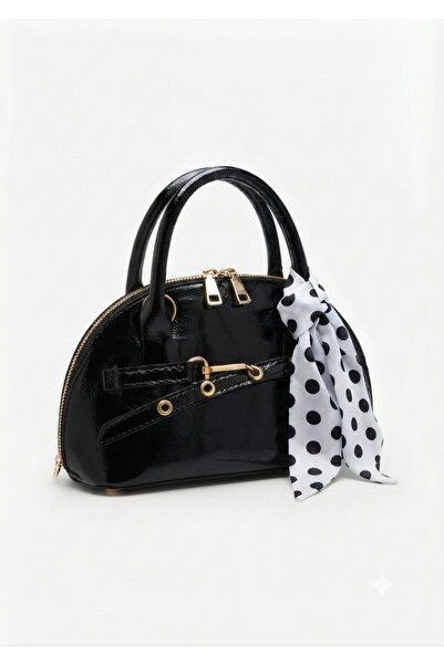 cantamella Black Mini Bag with Polka Dot Scarf Detail