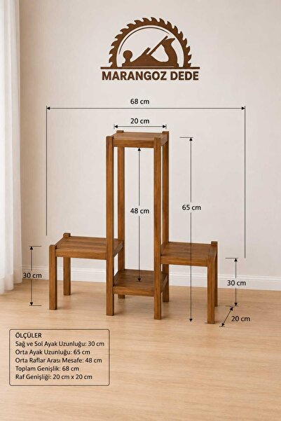MarangozDede MARANGOZ DEDE AHŞAP SAKSILIK SAKSI STANDI DEKORATİF RAF
