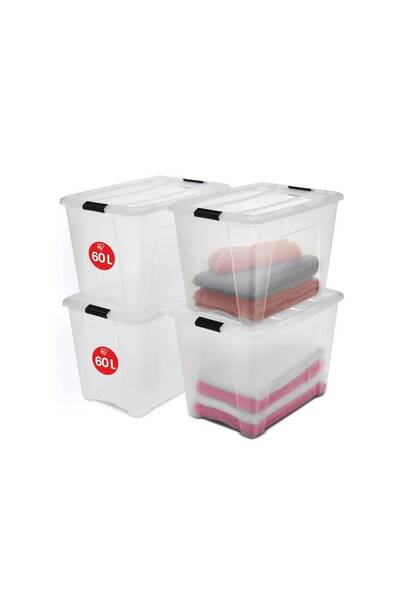 ASTERA Transparent Storage Box with Lid, Set of 4, 60 Liters