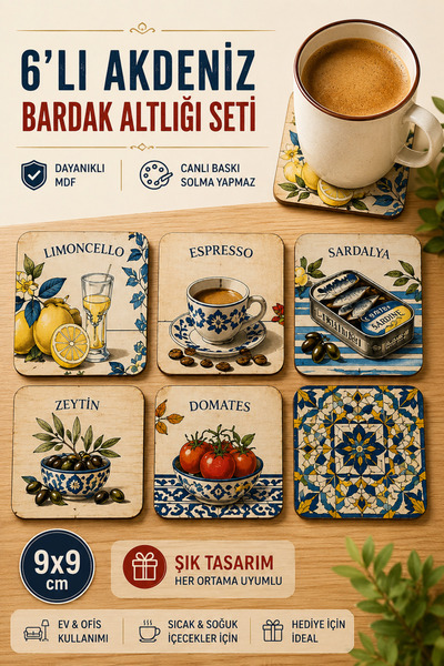 SHELİFE Set of 6 Mediterranean Breezes Coasters |   Mediterranean Collection ...