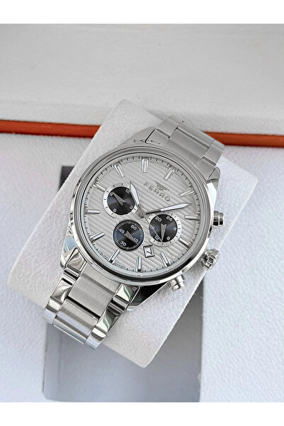 FERRO Silver Steel Cord Men's Wristwatch Fm11804A-A4 Functions Active Waterpr...