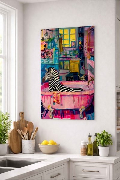 arslart Küvette Zebra Cam Görünümlü Pleksi Tablo – Renkli Pop Art Banyo Duvar...