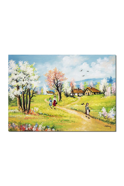 artnova Ръчно рисувана картина на пролетен пейзаж, на баба и дядо ми, 70x50 с...