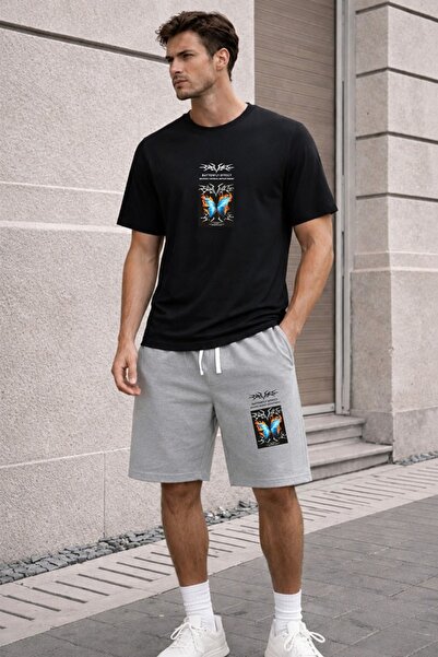 orwen life est. 2022 Unisex Oversize Printed T-Shirt Gray Shorts 2-Piece Set ...