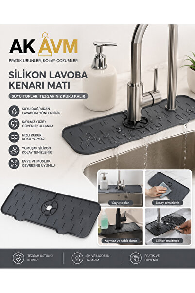 Ak Avm Silikon Mutfak Musluk Matı Lavabo Kenarı Su Sıçratmaz Kurutma Matı