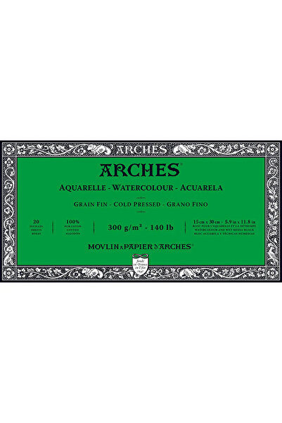 Arches Orta Dokulu Suluboya Bloğu 300G 15 x 30 20S Soğuk Baskı - Naturel Beyaz