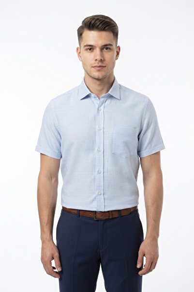 KAMER Men's Classic Solid Color Short Sleeve Shirt Bgl-St05601