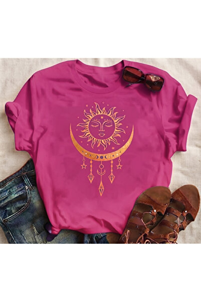 KOZİA OUTDOORS Women's Yellow Sunflower Printed Oversized Crew Neck Combed Co...