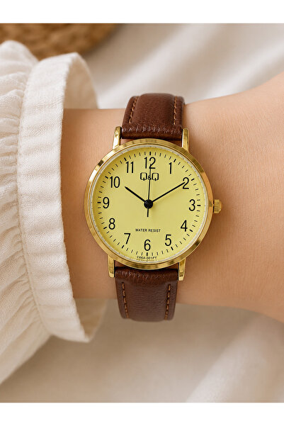 Q&Q Women's Wristwatch Gold Color Leather Strap Casual and Stylish Combinatio...