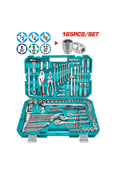 TOTAL طقم حبوب شنطة بلاستيك 1/2"&1/4"&3/8" 165PCS/SET