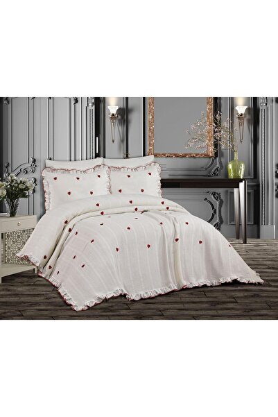 PERCARVİN HOME COLLECTİON Gaye Kelebek Desenli Nakışlı Fırfırlı Pike Takımı 6...