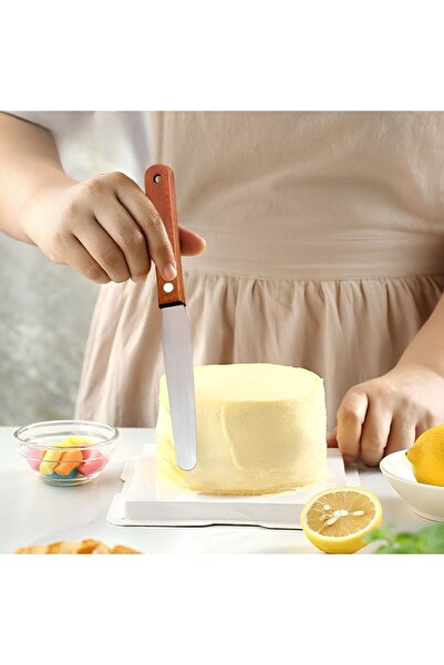 Re Spatulă dreaptă decor prăjituri 20 cm lamă oțel inoxidabil mâner lemn rezi...