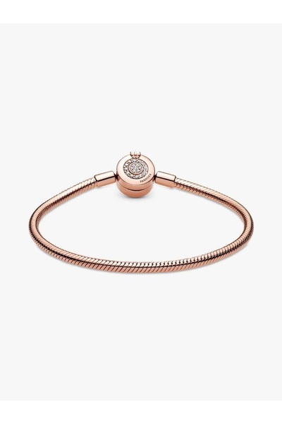 Pandora Brățară cu coroană strălucitoare și închizătoare tip O, lanț tip șarpe, Argint Sterling 925, Bijuterii elegante pentru femei