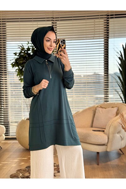 Taşpınar 9910 تونيك بتفاصيل كوردون في الأمام باللون الزمردي