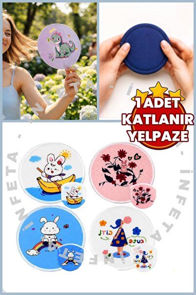İnfeta 1 Adet Karışık Desen Otomatik Açılır Katlanabilir Yelpaze Yuvarlak Çan...