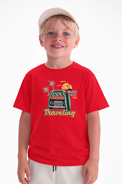 Erkek Çocuk Beach Surfing Baskılı Kısa Kol Tshirt