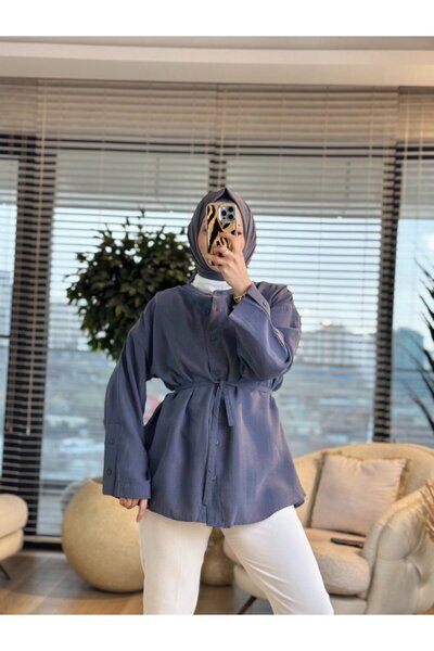 ALANURMODA 7515 تونيك برقبة دائرية وأزرار أمامية لون أنثراسايت