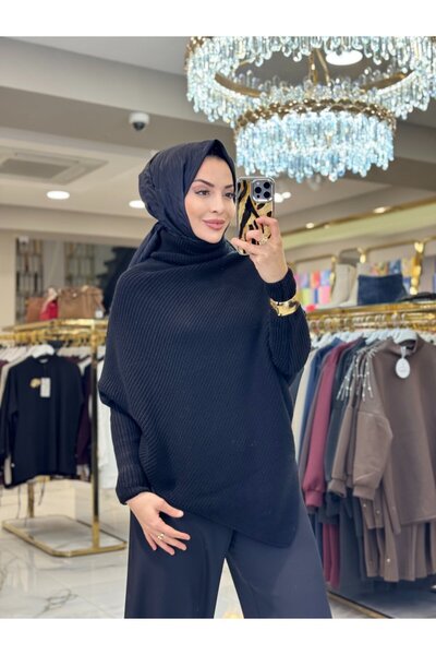 ALANURMODA 2574 تونيك تريكو غير متماثل باللون الأسود