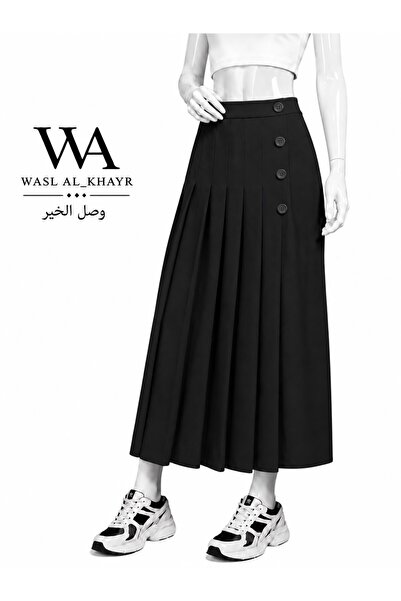 WASL ALKHAIR تنورة نسائية بكسرات جانبية وأزرار أمامية – خصر مرتفع – طول 41 سم...