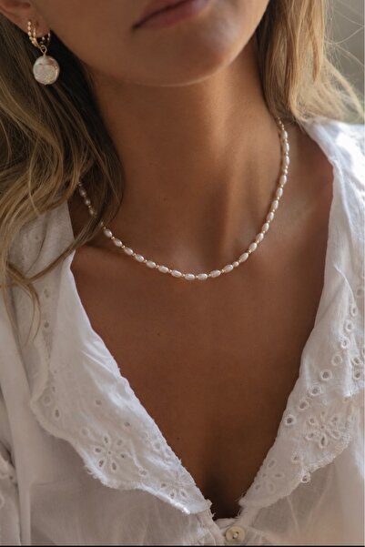 Lavian Accessories Gold Boncuk Detaylı Arpa İnci Kolye