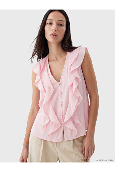 LC Waikiki Ozmarka New Season Pink Modal Blended Ruffle Blouse