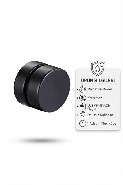 Blisse Piercing Unisex Siyah Renk Mıknatıslı Çelik Küpe Deliksiz Kulaklar İçi...