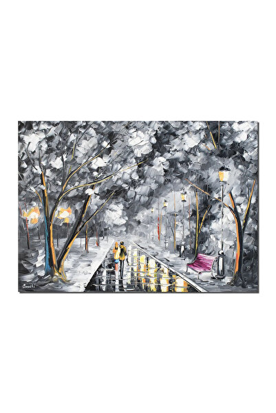 artnova Ръчно рисувана картина на влюбени, Двойка, разходяща се, 70x50см масл...