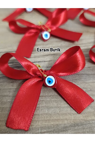Esram Butik Red Satin Evil Eye Beaded Ribbon Bow, Bundle, Dowry, Wedding, Eng...