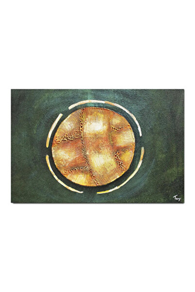 artnova Tablou abstract pictat manual, Cerc solar, 90x60cm ulei pe panza in r...