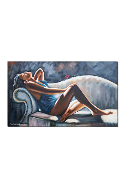 artnova Ръчно рисувана картина на млада жена на диван, спалня, всекидневна, Ч...